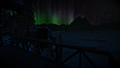 A balcony view of Airfield 31 from the Island Cottage during an aurora.